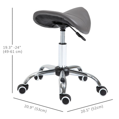 Saddle Stool Adjustable Hydraulic Rolling Beauty Salon Stool Ergonomic PU Leather Stool Round Grey