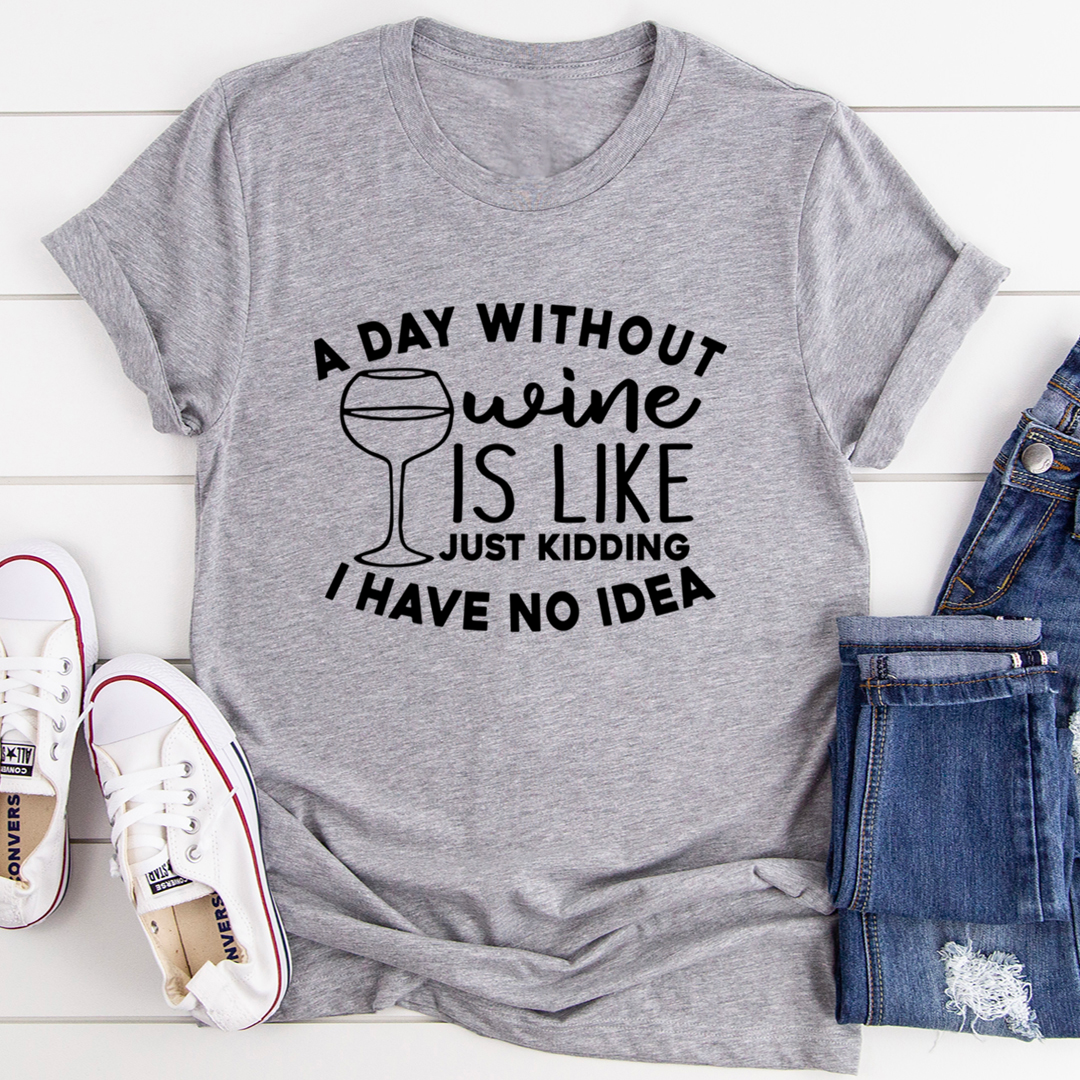 Heather gray T-shirt with 'Wine' slogan, wine glass graphic, and crew neckline