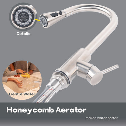 Brushed nickel pull-down sprayer head with aerator and textured flow nozzles