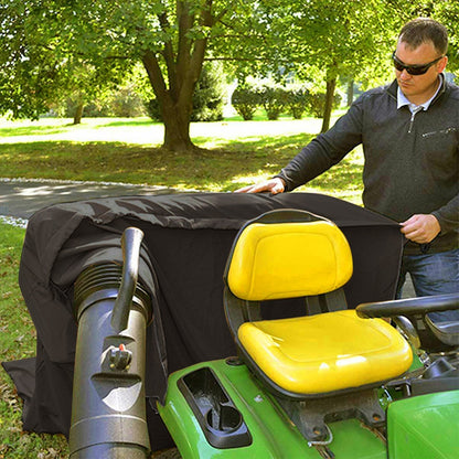 Black lawn mower leaf collection bag covering the rear discharge area