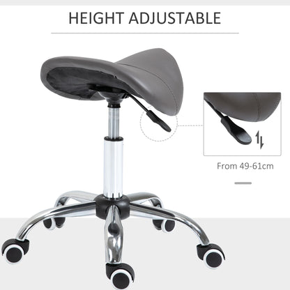 Saddle Stool Adjustable Hydraulic Rolling Beauty Salon Stool Ergonomic PU Leather Stool Round Grey