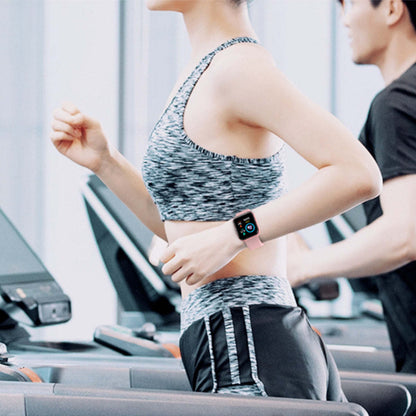 Activa smart watch on a person’s wrist with dark strap during exercise.