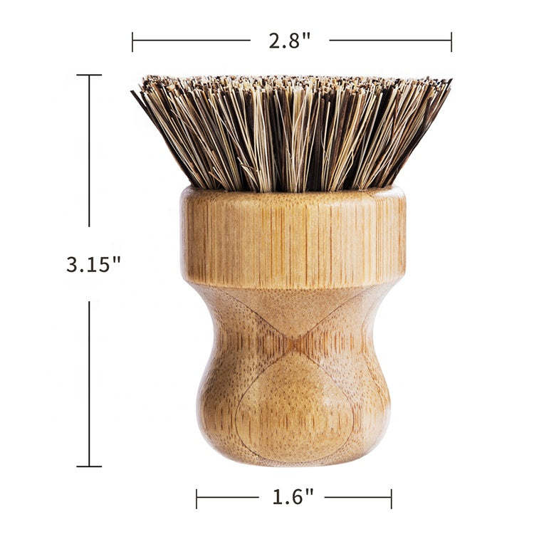 Bamboo sisal dish brush with bristle head and wooden handle, size marked