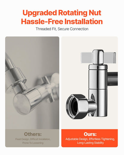 VEVOR Shower Head Extension Arm, 16 inches, Brass Shower Arm Extender with Flexible Adjustable Angle Height, Chrome Finish, G1/2 Universal Thread Connector Compatible, for Rain & Handheld Showerhead
