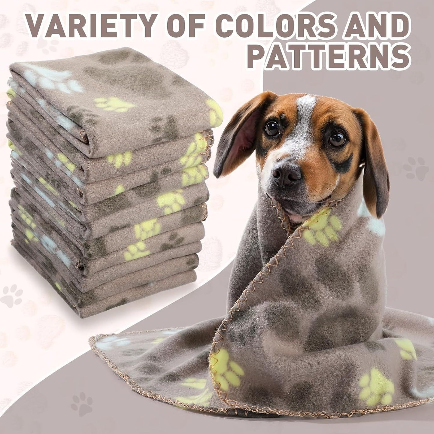 10 Pieces Pet Blankets with Paw Print Dog Cat Fleece Blankets Soft Warm Sleep Mat Pad Bed Cover for Kitten Puppy and Other Small Animals, 24 x 28 Inch