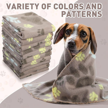 10 Pieces Pet Blankets with Paw Print Dog Cat Fleece Blankets Soft Warm Sleep Mat Pad Bed Cover for Kitten Puppy and Other Small Animals, 24 x 28 Inch
