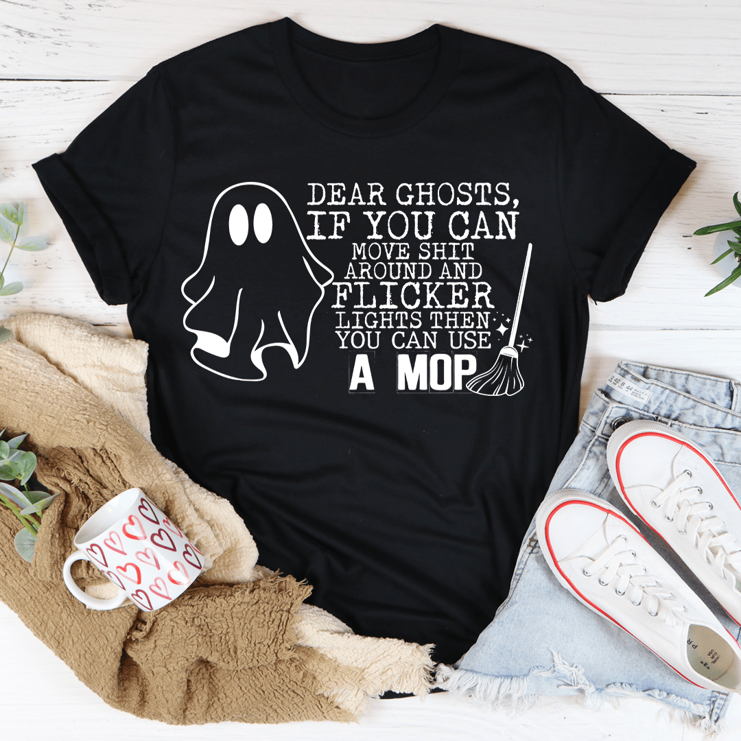 Mauve Dear Ghosts T-shirt with ghost graphic and slogan front print