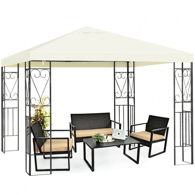 Cream-roof patio gazebo canopy tent with black steel frame and open front
