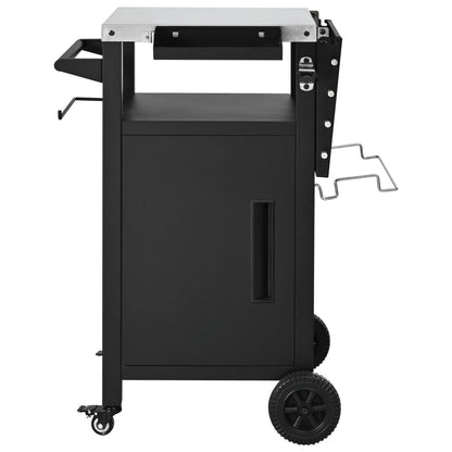 K&K 33.9" Outdoor Grill Cart with Drop Leaf, Outdoor Metal Bar Cart Pizza Oven Table with Wheels, Stainless Steel Top, Outdoor Kitchen Island with Storage Cabinet & Spice & Paper Rack for BBQ, Waterpr