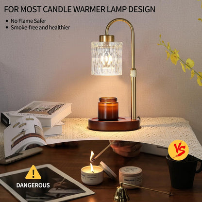 Candle Warmer Lamp with Dimmer and Timer,Home Decor Lamp for Scented Jar,Antique Brass Electric Wax Melt Warmer,Mother's Day/Birthday/Christmas Gifts for Mom/Wife,Adjustable Height,with 2 BulbsCandle