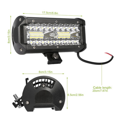 7-inch black LED light bar with 20 cm cable and side mounting bracket