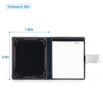 Navy 9.7-inch tablet protector organizer case shown open with memo page.