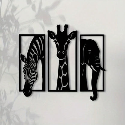 CIFbuy Metal Baked Paint African Animal 3-Piece Wall Art Set Zebra Giraffe Elephant Home Decor (TikTok, temu pickup)