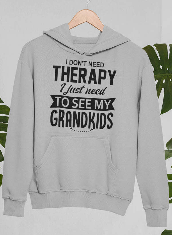 Dark heather hoodie sweatshirt with front graphic text and kangaroo pocket