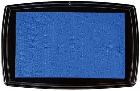 Blue washable ink stamp pad in a black plastic case with ink pad exposed