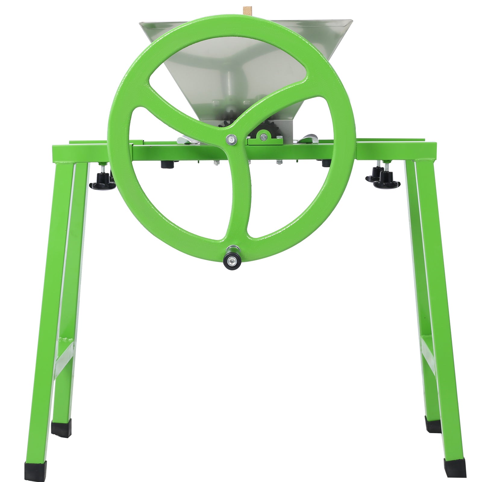 Green manual fruit juicer grinder with stand, flywheel wheel and crank handle