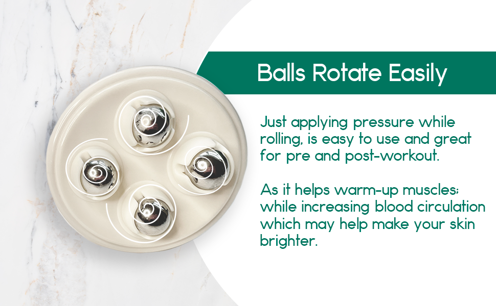 Pearl pink rolling body massager with rotating metal balls, round disc design