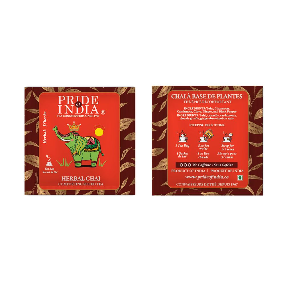 Pride Of India Herbal Chai (Comforting Spiced Tea), 15 Tea Bags