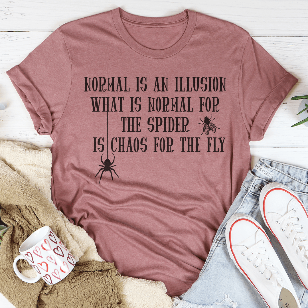 Mauve graphic spider quote T-shirt with crew neck and short sleeves