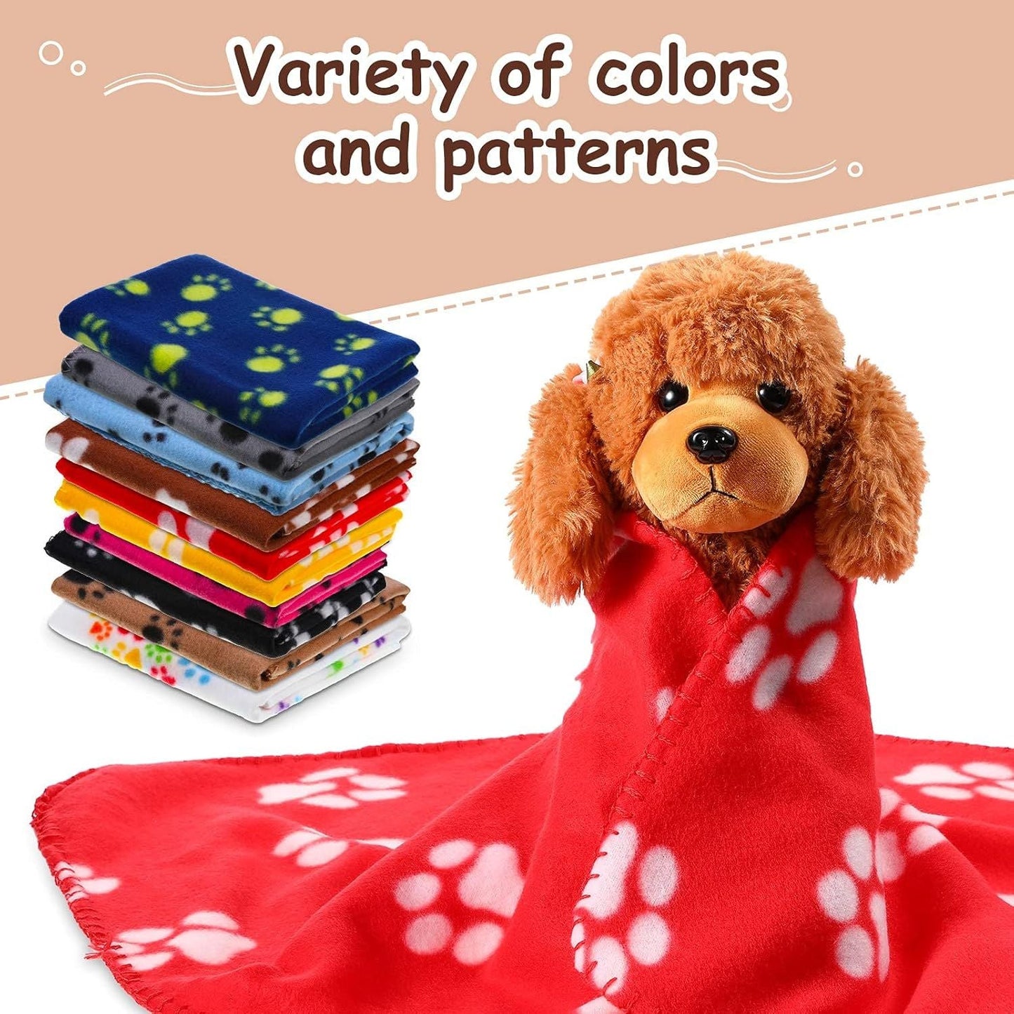 10 Pieces Pet Blankets with Paw Print Dog Cat Fleece Blankets Soft Warm Sleep Mat Pad Bed Cover for Kitten Puppy and Other Small Animals, 24 x 28 Inch