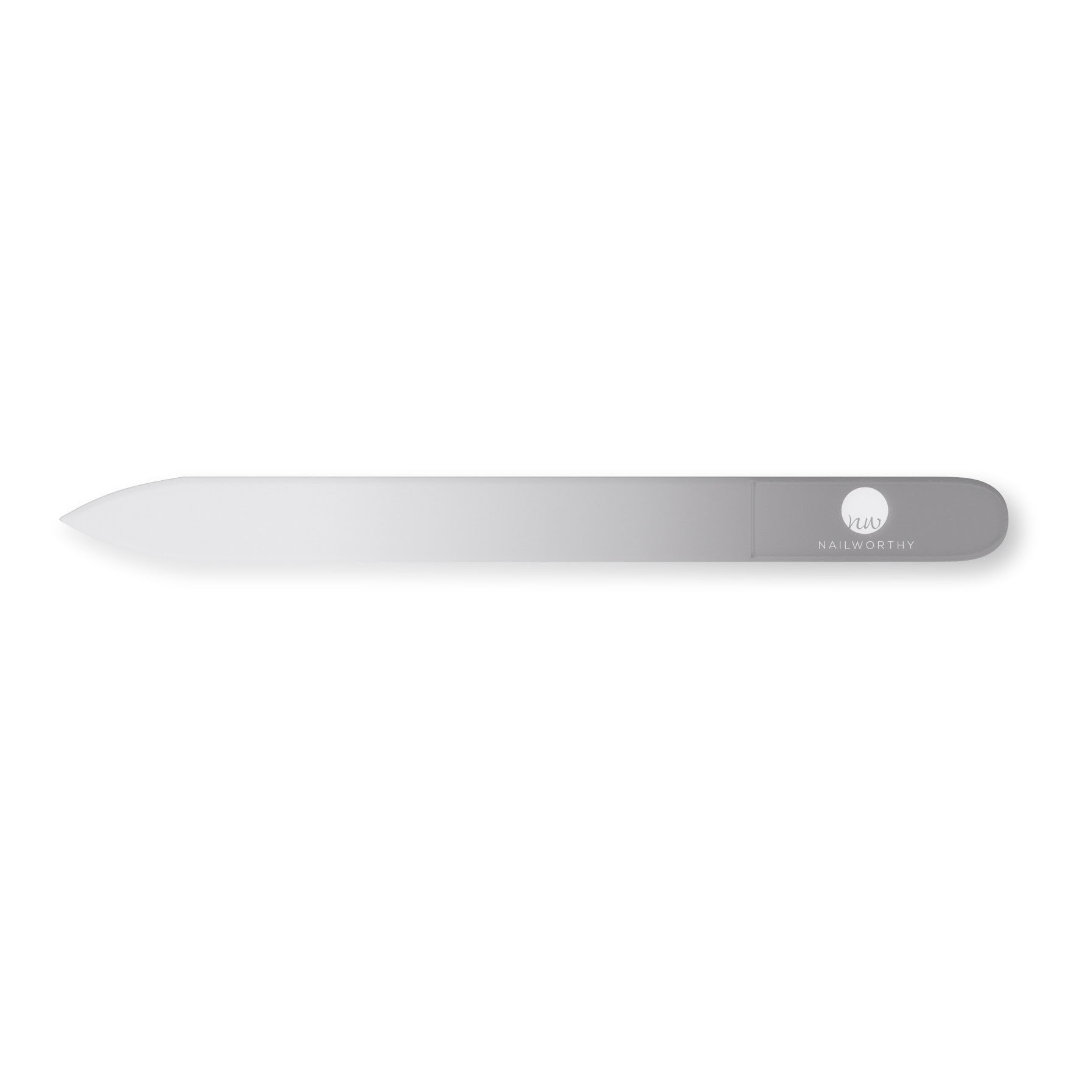 Glass nail file with gray handle, smooth edges for shaping and trimming nails