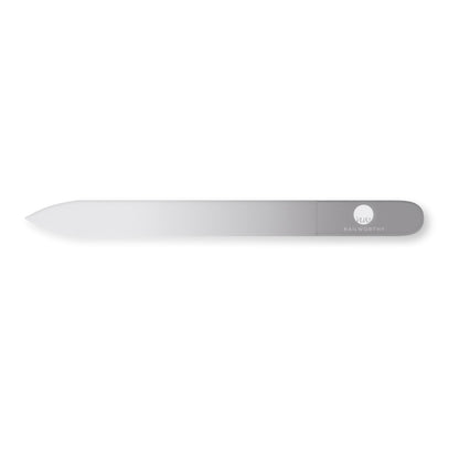 Glass nail file with gray handle, smooth edges for shaping and trimming nails