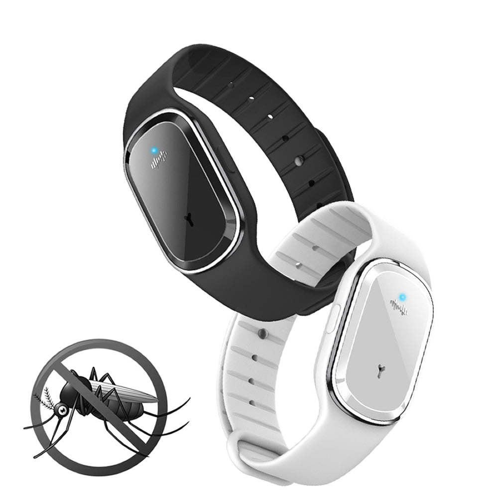 Mosquito repellent bracelet, black and white bands with oval ultrasonic module