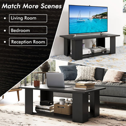 Large 41 Inch 2-tier Wooden Modern Coffee Table with Storage Shelf living room table