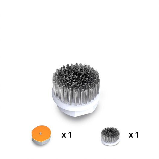 Bristle brush attachments set with orange and white circular scrub head and small brush
