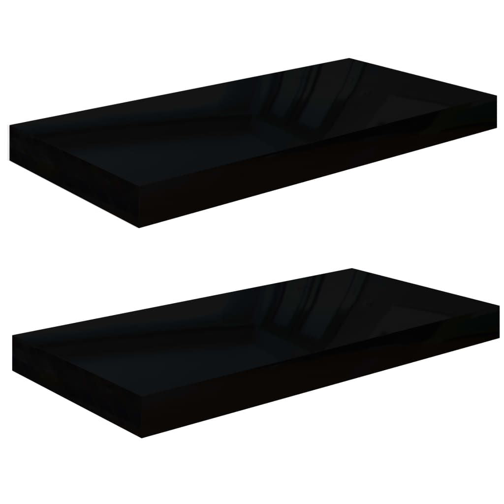 Wall Shelf Set of 2 High gloss black Honeycomb MDF, metal