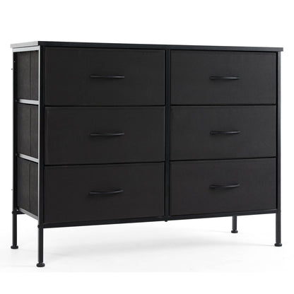 Dresser for Bedroom 6 Drawers Wide Fabric Storage Units Chest of Drawers for Bedroom with Metal Frame and Wooden Top for TV
