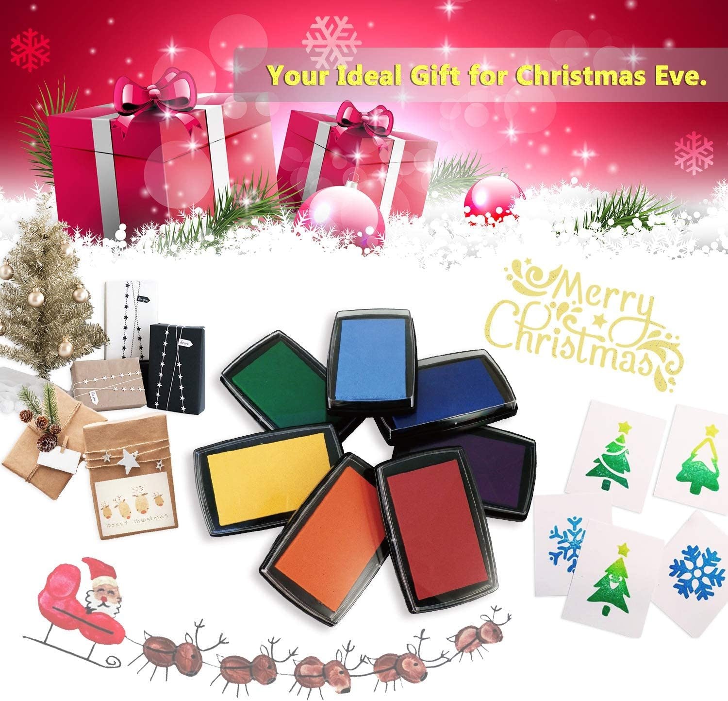 Multi-color ink pad set in black cases for rubber stamps