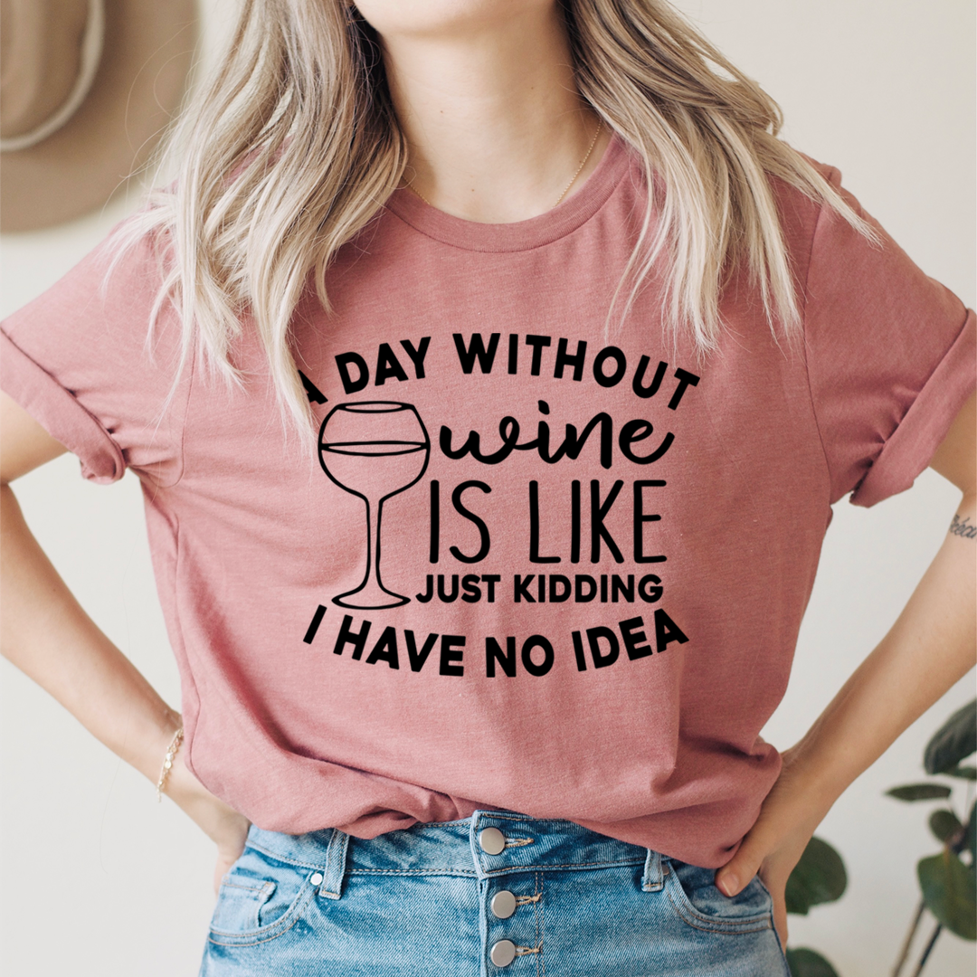 Mauve wine-glass slogan T-shirt, crew neck, short sleeves