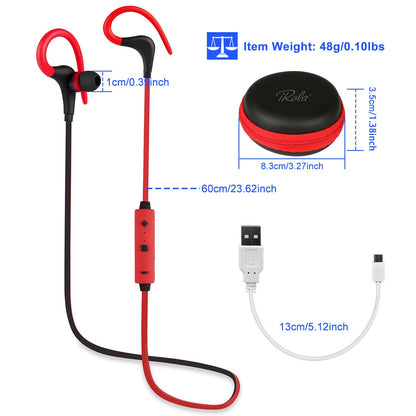 Red and black sport in-ear headphones set with charging cable and earbuds