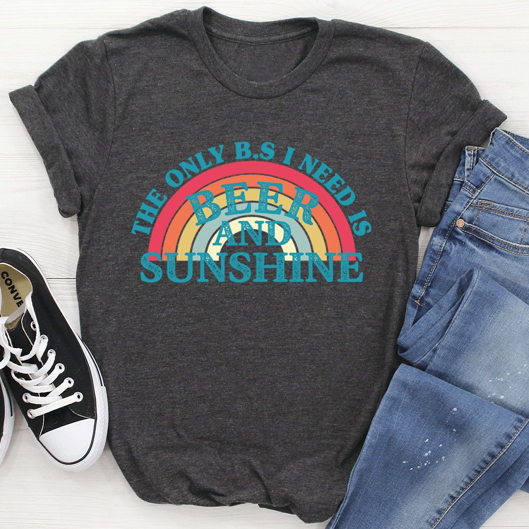 Dark heather grey Beer & Sunshine graphic T-shirt, crew neck short sleeves