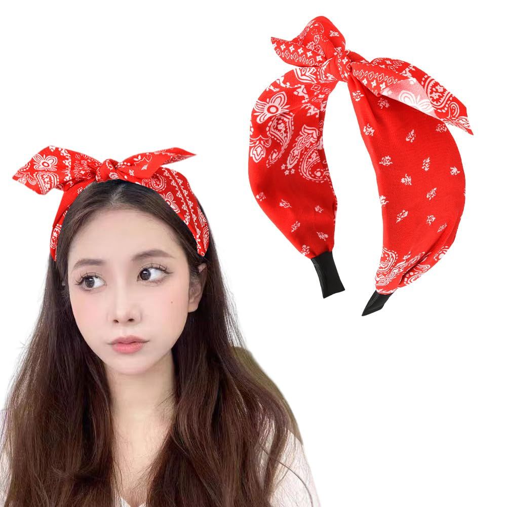 Bandana Headbands with Knotted Bow and Rabbit Ear Design for Women and Girls - Black Bowknot Hairband Accessories