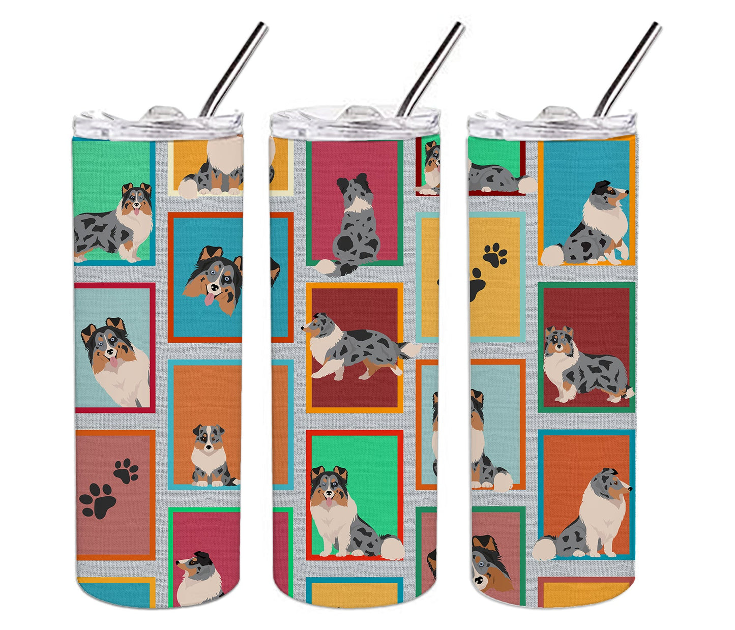 Lots of Blue Merle Sheltie Stainless Steel Skinny Tumbler Vacuum Double Walled Reusable Insulated Tumbler Travel Cup for Coffee Cocktails Gift with Lid, 20 oz