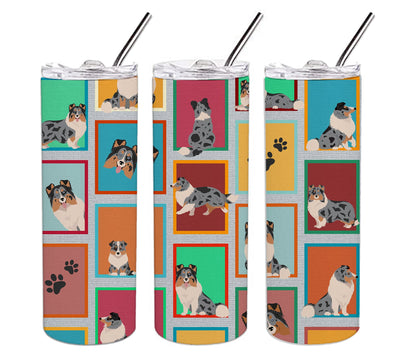 Lots of Blue Merle Sheltie Stainless Steel Skinny Tumbler Vacuum Double Walled Reusable Insulated Tumbler Travel Cup for Coffee Cocktails Gift with Lid, 20 oz