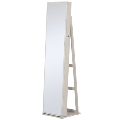 Lockable Jewelry Cabinet Standing Armoire Full Length Mirror LED Lights White Jewelry Organizer