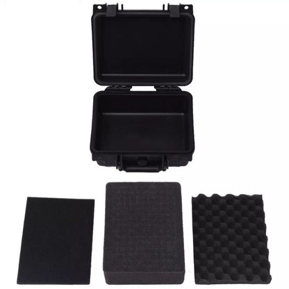 Black protective equipment case open with foam pads and textured lid liner