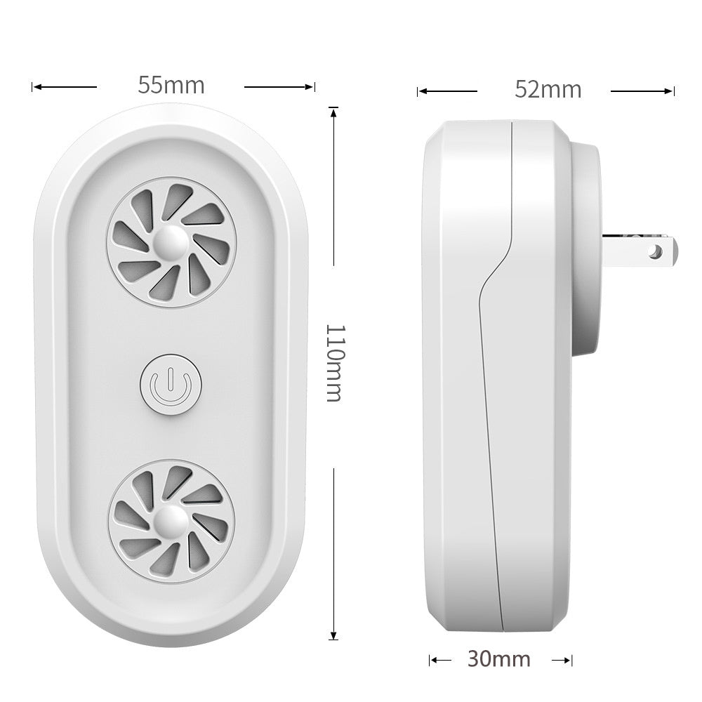 Dual ultrasonic pest repellent unit, white body with two vent grilles and power button.