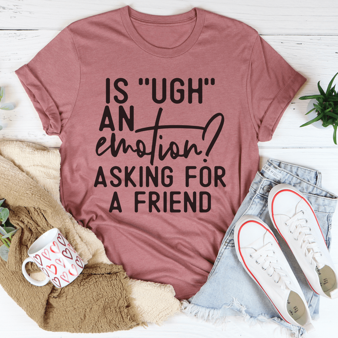Mauve rose short-sleeve T-shirt with 'Is UGH' front graphic text