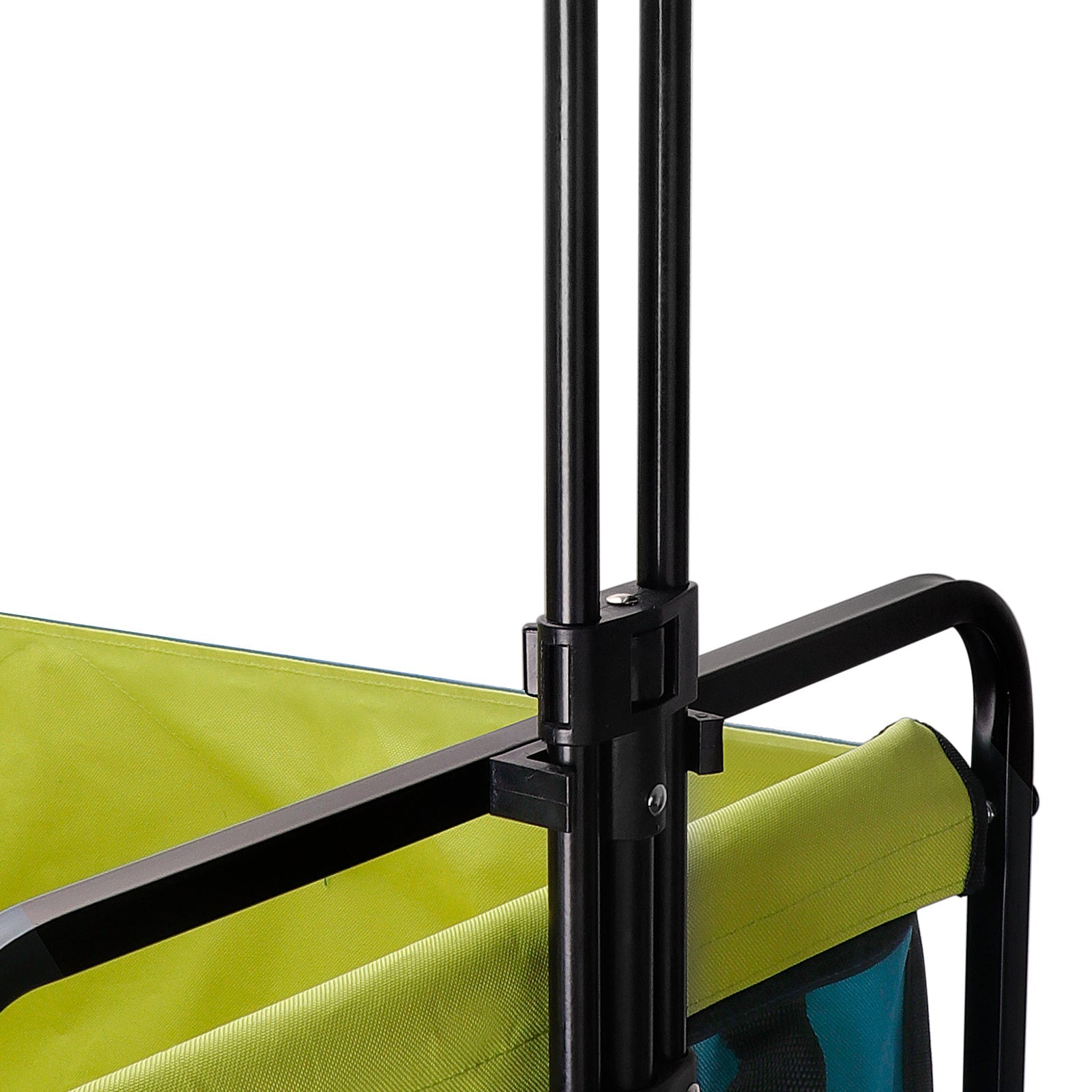 Handle adjustment joint with black frame and lime-green top rail