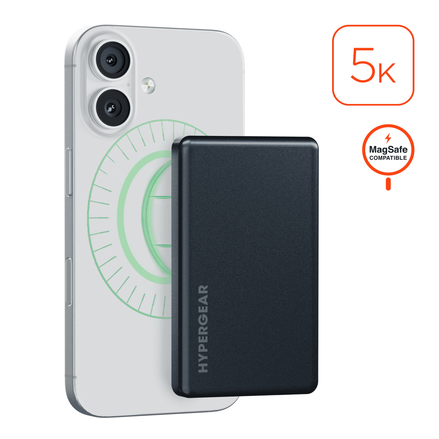 Black slim magnetic power bank with MagSafe-compatible rectangular design