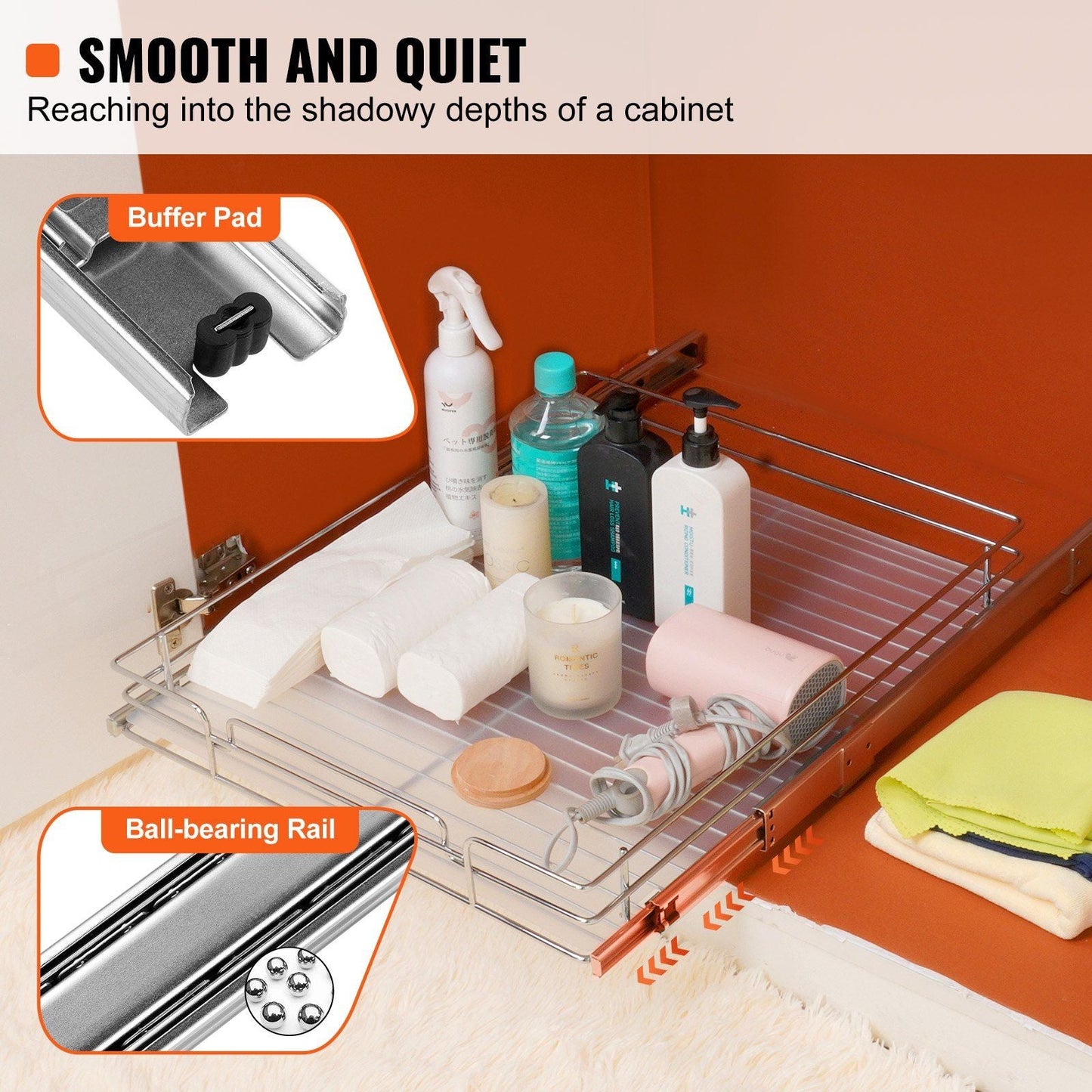 VEVOR 15.5"Wx21"Dx3.5"H Pull Out Cabinet Organizer, Heavy Duty Slide Out Pantry Shelves, Steel Roll Out Drawers, Sliding Drawer Storage for Home Under Sink, 17"Wx22"Dx7"H Install Size for Cabinet