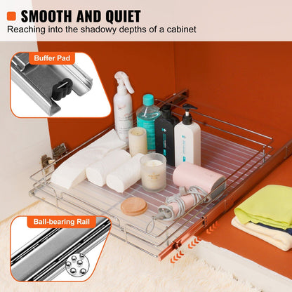 VEVOR 15.5"Wx21"Dx3.5"H Pull Out Cabinet Organizer, Heavy Duty Slide Out Pantry Shelves, Steel Roll Out Drawers, Sliding Drawer Storage for Home Under Sink, 17"Wx22"Dx7"H Install Size for Cabinet