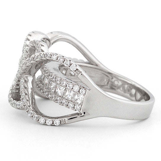 Infinity CZ ring with openwork design, silver-tone metal and clustered clear stones