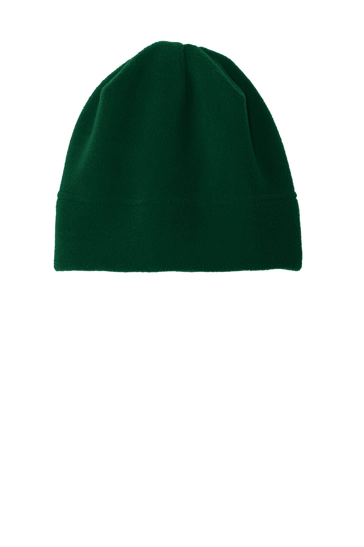 Fleece beanie in dark green with stitched cuff and folded top