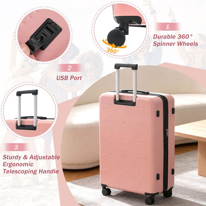 Hardside Luggage Set 5 Piece with Bags,20IN Half-opening Carry on Luggage with USB Port, Expandable 24IN 28IN Luggage with Double Spinner Wheels TSA Lock