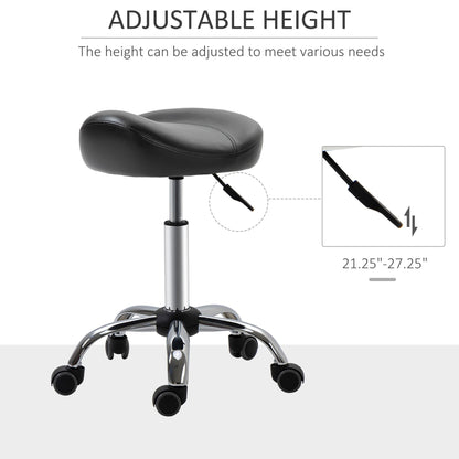 Saddle Stool Height Adjustable Rolling Salon Chair PU Leather Black for Massage Spa Clinic Beauty Tattoo